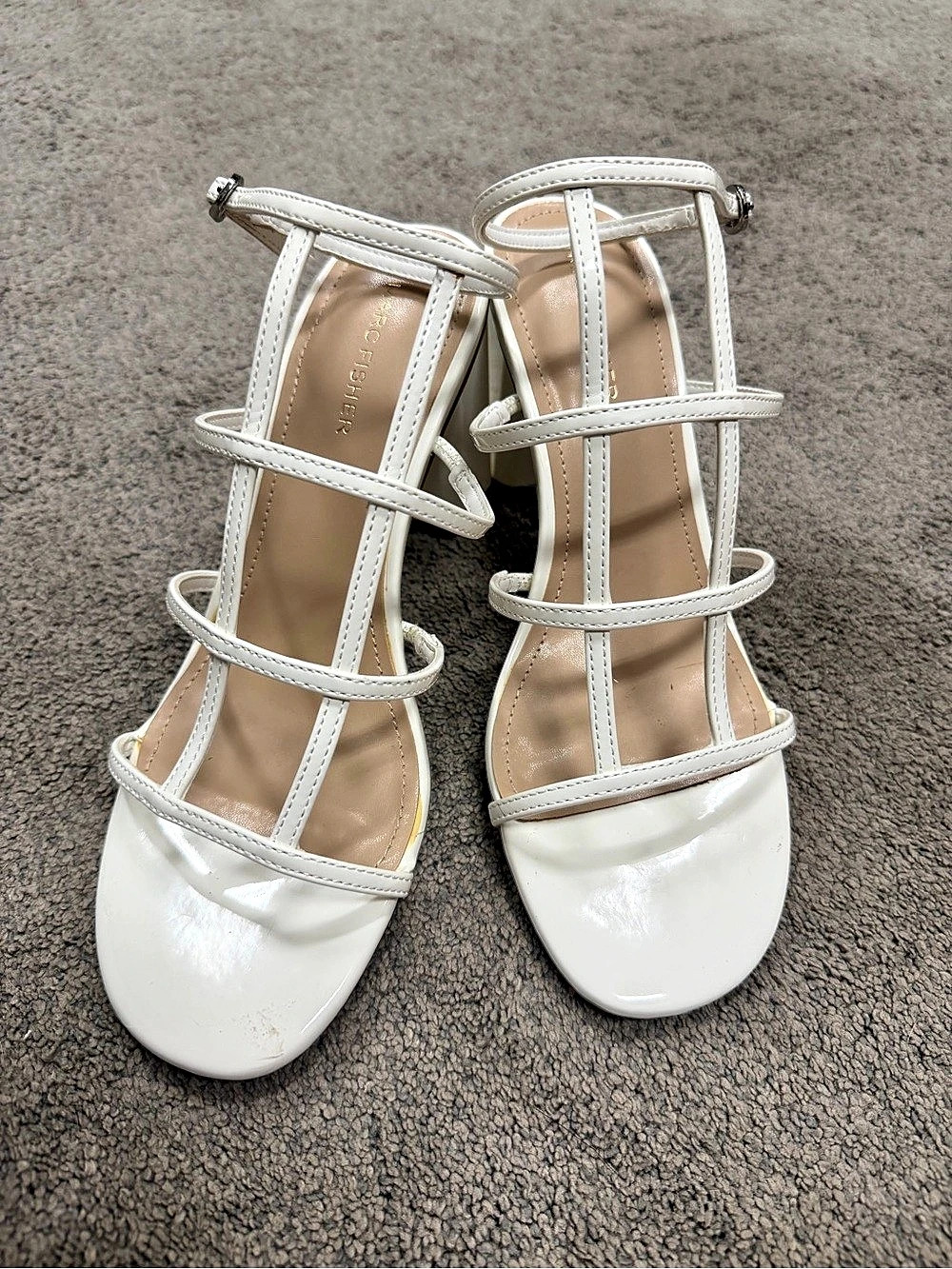Marc Fisher Gellyn Caged Block Heel Sandals White US 8M